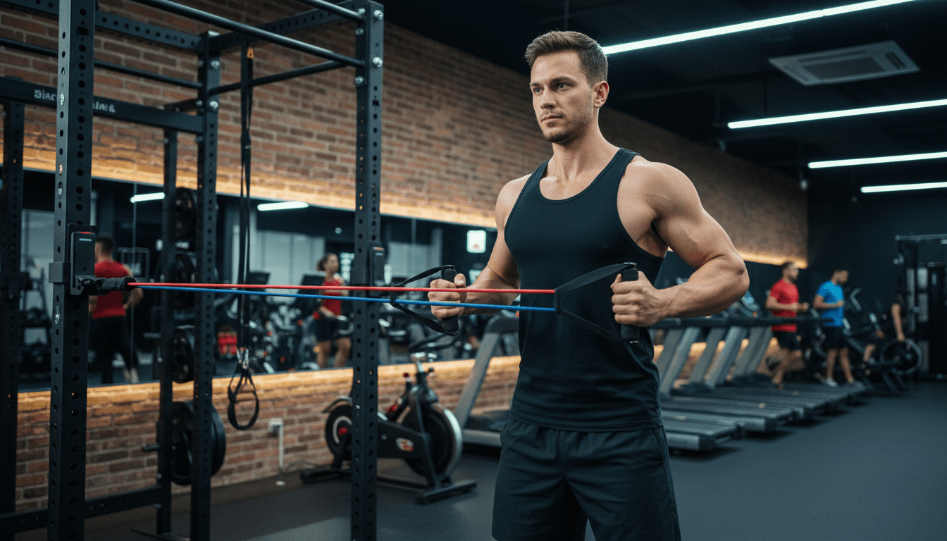 Busy professional performing strength training with minimal equipment in a clean home environment